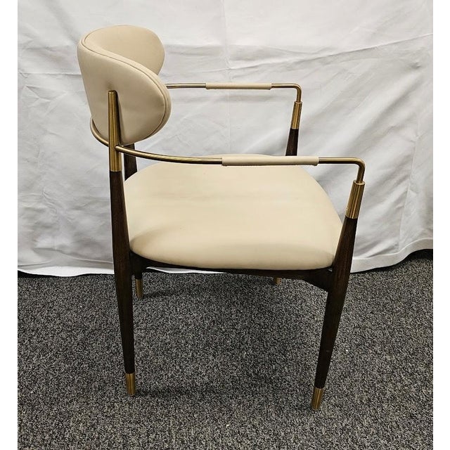 Interlude Home Cidra Walnut and Brass Armchair - Cream Vegan Leather - Mid-Century Modern Style Infuse your interior with...
