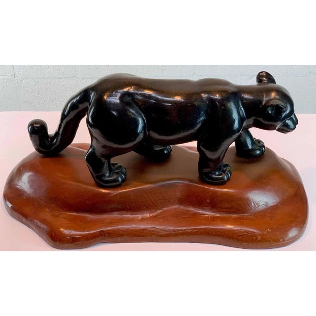 Mid 20th Century French Modern Carved Wood Sculpture of Black Panther/ Jaguar For Sale - Image 9 of 13