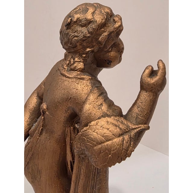 Antique Giltmetal Statue of a Little Girl Wearing a Heart Pendant Necklace For Sale - Image 11 of 15