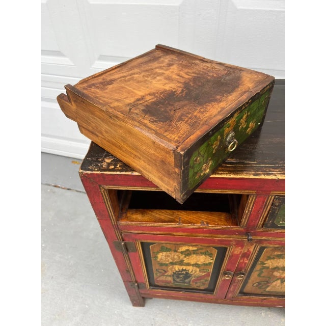 Wood Chinese Painted Vintage Elm Hall Cabinet. For Sale - Image 7 of 11