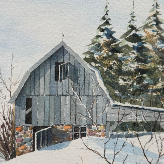 Original Watercolor Painting of a Snowy Barn by Arthur Legiehn, 1985 For Sale In Tampa - Image 6 of 12