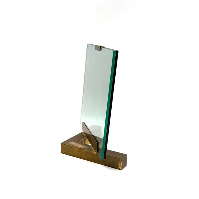 Metal Hollywood Regency Brass & Glass Picture Frame, in the Manner of Gabriella Crespi Italy 1970s For Sale - Image 7 of 15