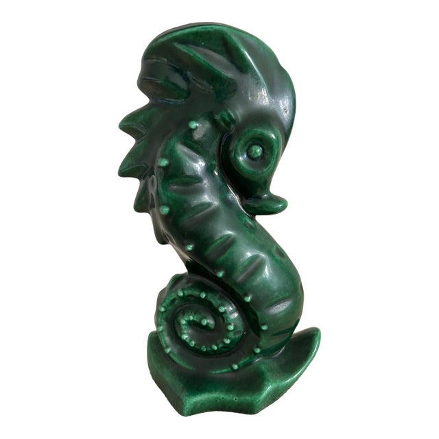Vintage Green Porcelain Seahorse Vase For Sale