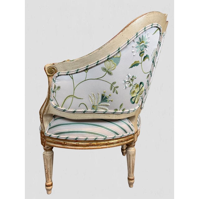 Antique French Painted Frame Chairs Striped Upholstery, Pair For Sale - Image 11 of 15