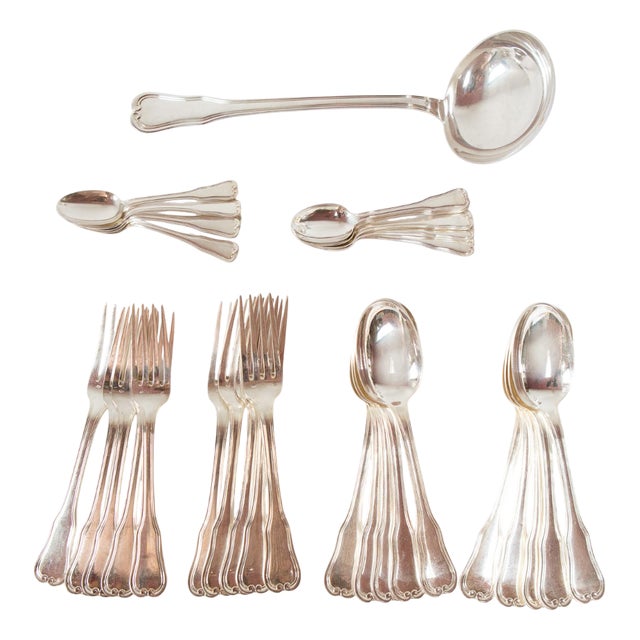 Antique French Flatware Service by Ravinet Denfert, 1940s, Set of 31 For Sale