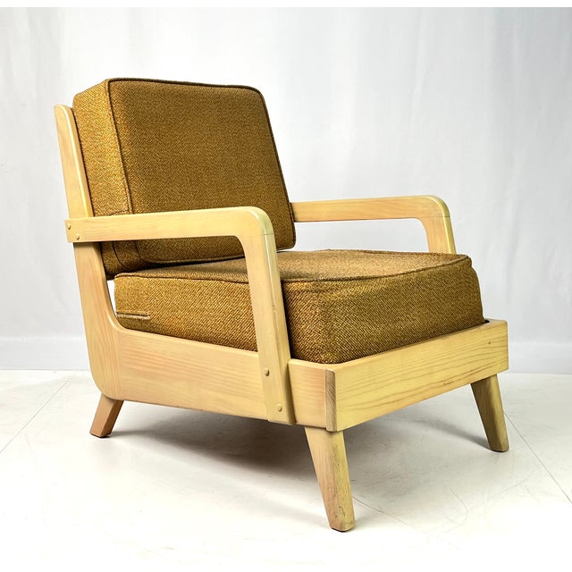 Mid-Century Modern Ficks Reed Blonde Hardwood Lounge Chair With Ochre Textured Upholstery For Sale - Image 6 of 12