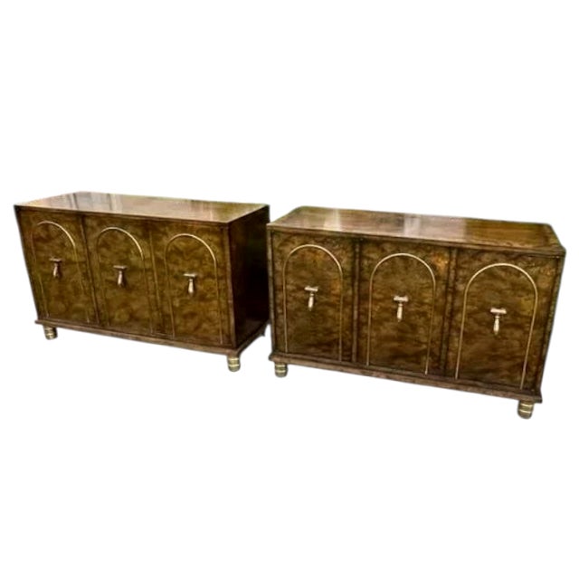 Wood Vintage William Doezema for Mastercraft Furniture Burl & Brass Sideboards - A Pair For Sale - Image 7 of 7