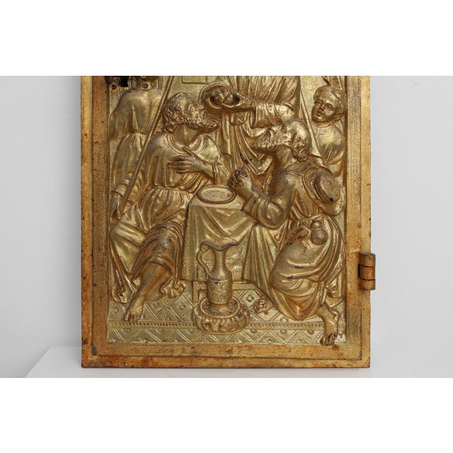 Gold Neo‑Gothic Tabernacle Door with Gilded Bronze Last Supper Plaque, France, 1880 For Sale - Image 8 of 13