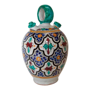 Moroccan Ceramic Glazed Water Jug Handcrafted in Fez Morocco