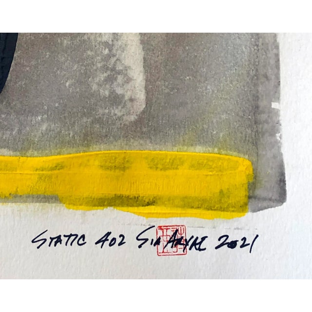 Abstract "Static 402" Contemporary Minimalist Abstract Yellow Mixed-Media Painting, Framed For Sale - Image 3 of 5