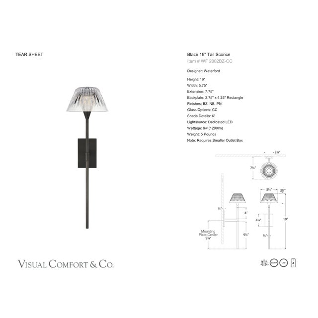 2020s Waterford for Visual Comfort Signature Blaze 19" Tail Sconce in Bronze with Clear Crystal For Sale - Image 5 of 15