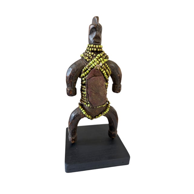 1980s Vintage African Fertility Beaded Doll Cameroon 8.5" H W/Wood Stand For Sale - Image 5 of 6