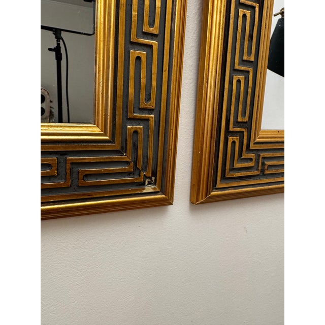 Pair of Vintage Traditional Neoclassical Greek Key Gold Finish Accent Wall Mirrors For Sale - Image 4 of 12