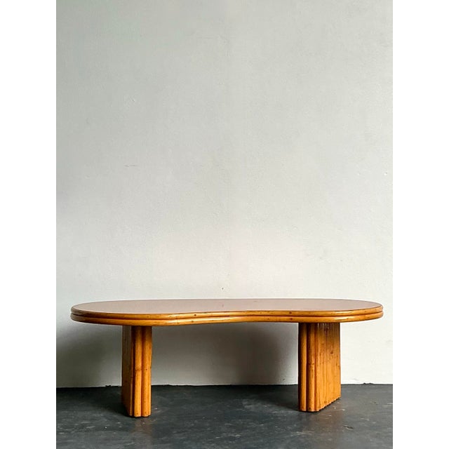 Wood Vintage 1950s Kidney Rattan Coffee Table After Frankl For Sale - Image 7 of 10