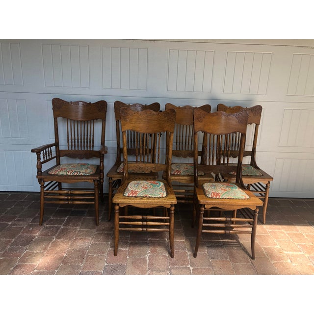 Antique Pressed Back Oak Chairs Set of 6 Chairish