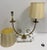 Decorative Crafts two arm brass lamp with cream silk shades and crystal base. Each arm of lamp is made of brass, curves...