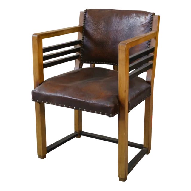 Modern Leather Armchair, 1940s For Sale