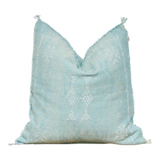 Tangier Blue Moroccan Cactus Silk Pillow For Sale