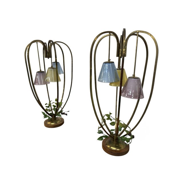 Mid-Century Modern 1960s Mid-Century Modern Walnut & Brass Cage Lamps - Set of 2 For Sale - Image 3 of 10