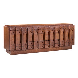 Tobago Brutalist Mid Century Walnut Lowboy Dresser For Sale