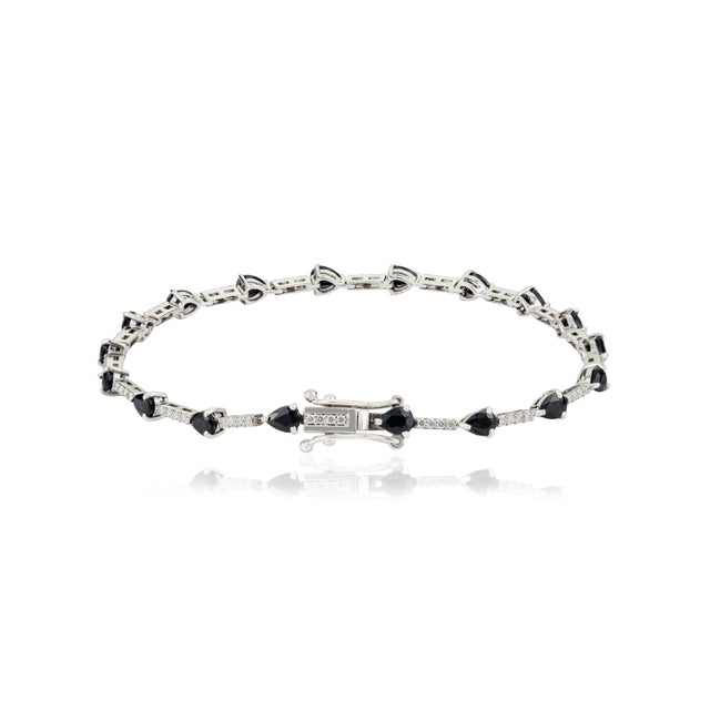 3.39 Ct Deep Blue Sapphire Station Tennis Bracelet With DIamonds in 14k Solid Gold For Sale - Image 9 of 14