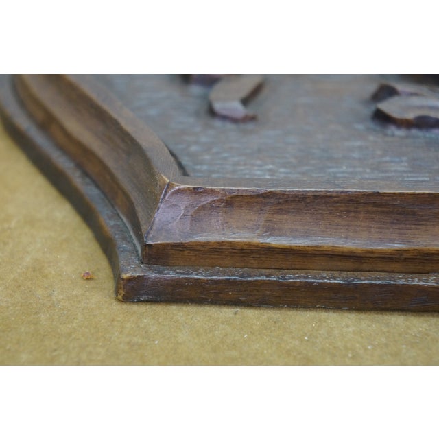 Brown Vintage Black Forest Style Mahogany Carved Coat of Arms Wall Plaque Walter 16" For Sale - Image 8 of 9