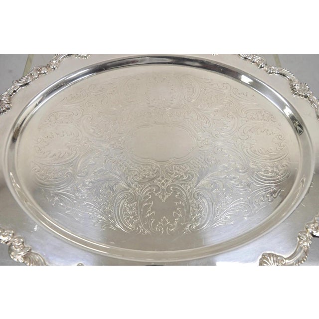 Mid 20th Century Vintage English Victorian Style Silver Plated Oval Platter Tray Crown Hallmark For Sale - Image 5 of 11