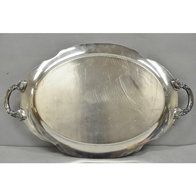 Vintage Reed & Barton 1820 Victorian Silver Plated Oval Serving Platter Bar Tray For Sale - Image 12 of 16