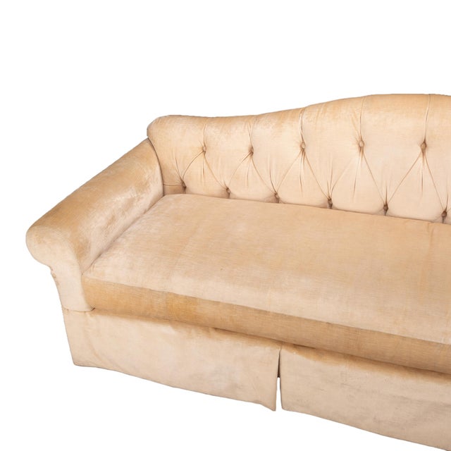 Baker Furniture Company Baker Furniture Golden Beige Tufted Chesterfield Velvet Long Sofa For Sale - Image 4 of 12