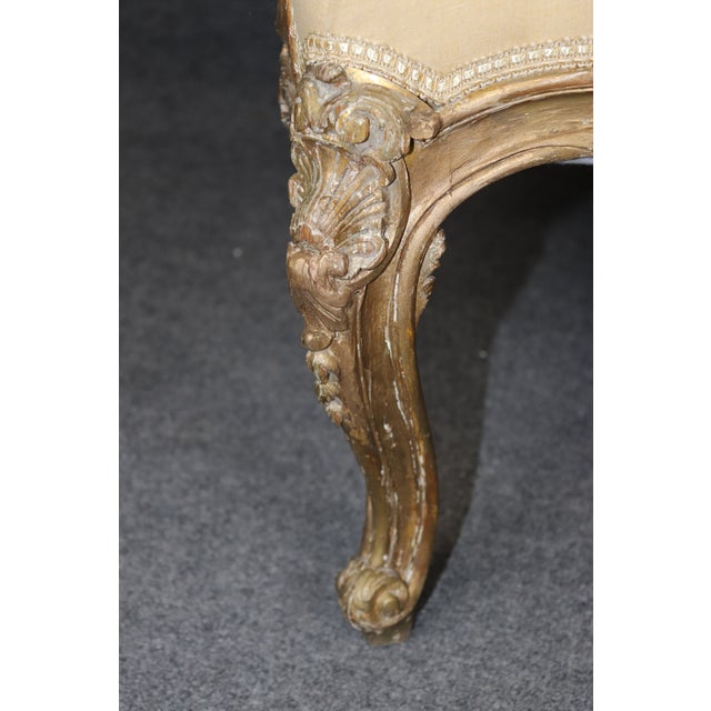 19th C Pair French Louis XV Yellow Carved Giltwood Armchairs For Sale In Philadelphia - Image 6 of 17
