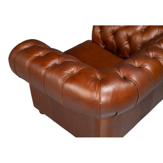 British Brown Leather Chesterfield Armchair For Sale In Raleigh - Image 6 of 11