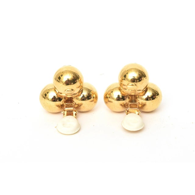 Gold Chanel Gold Plated 3 Logo CC Cluster Ball Sphere Clip on Earrings , 1990's For Sale - Image 8 of 11