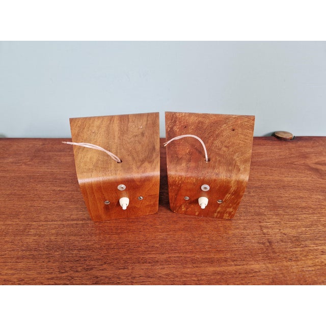 Teak and Opaline Wall Sconces by Louis Kalff for Philips, 1950, Set of 2 For Sale - Image 13 of 18