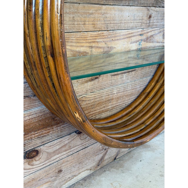 Mid-Century Modern Monumental Vintage Bent Rattan Circular Wall Shelf Manner of Paul Frankl For Sale - Image 3 of 12