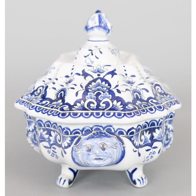 1900 - 1909 Antique French Rouen Faience Blue & White Tureen For Sale - Image 5 of 11