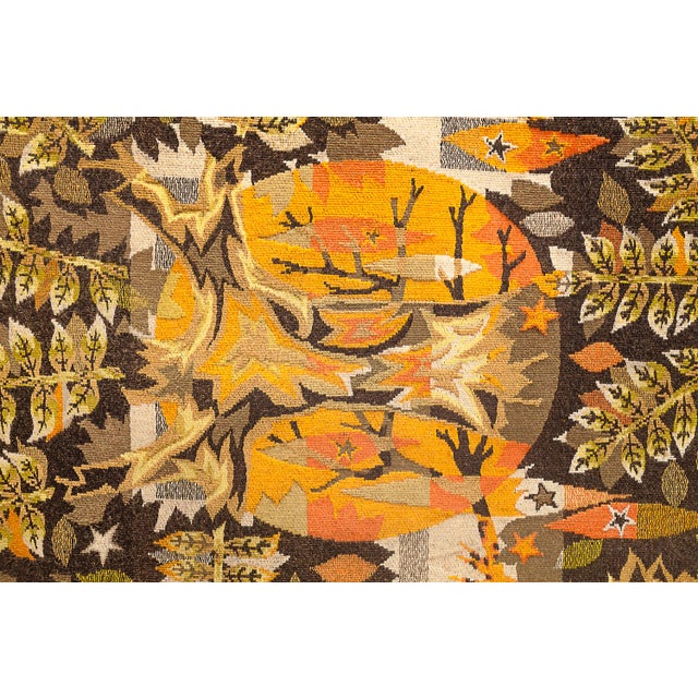 Wall tapestry by Jean-Claude Bissery for Robert Four, France. Design: Astrée Autumn undergrowth. Wool yarn weave. Label...