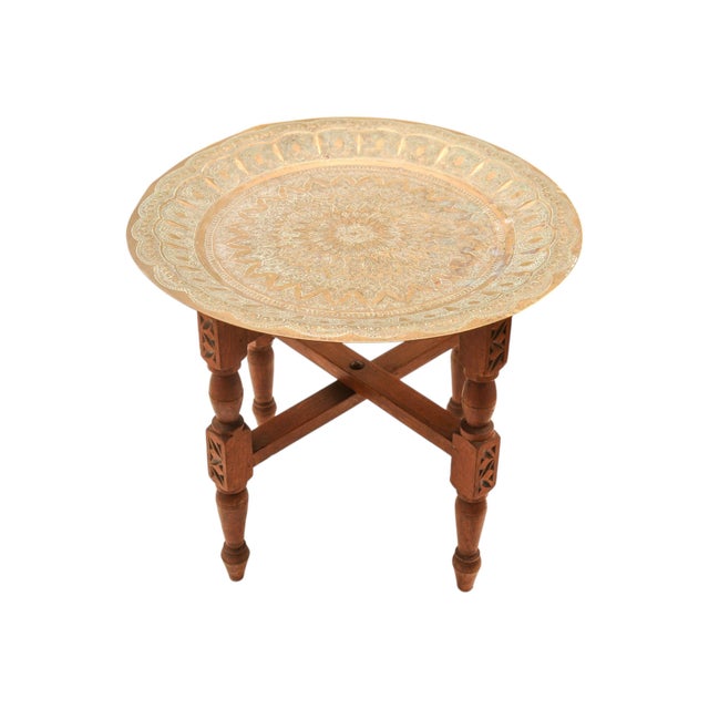 Brown Handcrafted Folding Tea Table with Brass Tray from Liberty of London, 1900s, Set of 2 For Sale - Image 8 of 13