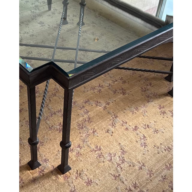 Transitional Custom Glass & Iron Coffee Table For Sale - Image 3 of 3