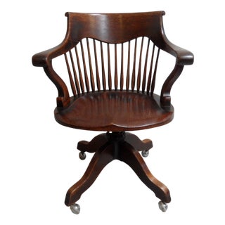 Antique Revolving Oak Desk Armchair, 1890s For Sale