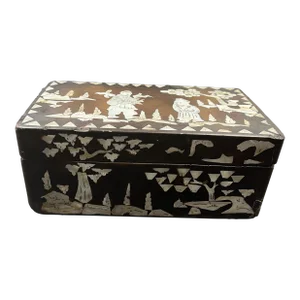 Antique Chinese Mother of Pearl Inlaid Black Lacquered Rectangular Box