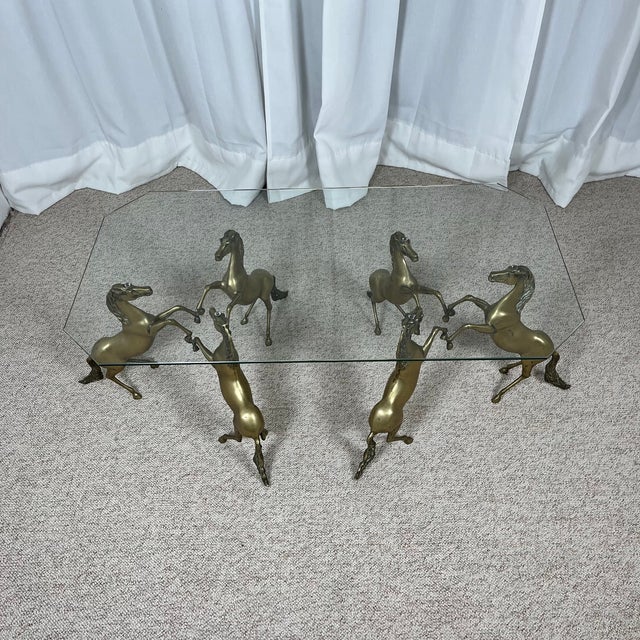 1970s Hollywood Regency Style Coffee Table with Patinated Brass Horses and Glass Top, 1970 For Sale - Image 5 of 18