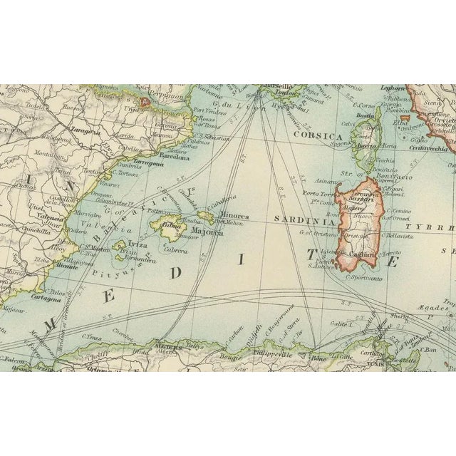 1900 - 1909 Antique Map of the Mediterranean Basin, 1903 For Sale - Image 5 of 10
