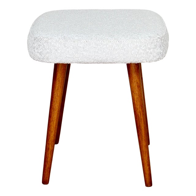 Vintage White-Cream Square Stool in Ivory, 1970s For Sale