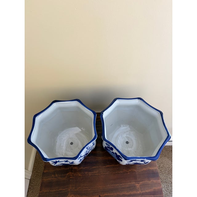 Early 21st Century Chinoiserie Large Blue and White Porcelain Planters, Pair For Sale - Image 5 of 6