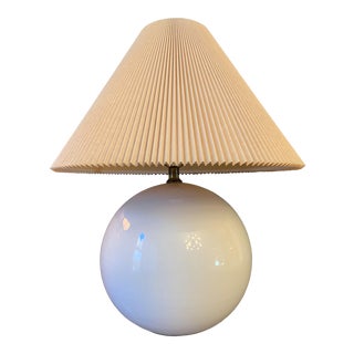 Post Modern Ceramic White Orb Lamp With Pleated Shade For Sale