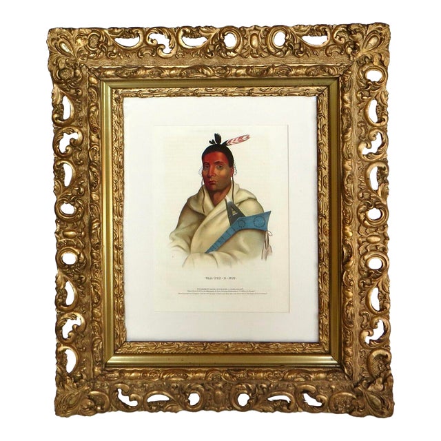 "O-Hya-Wa-Mince-Kee, "Chippewa Chief" McKenney & Hall Hand Painted Litho c.1843 For Sale