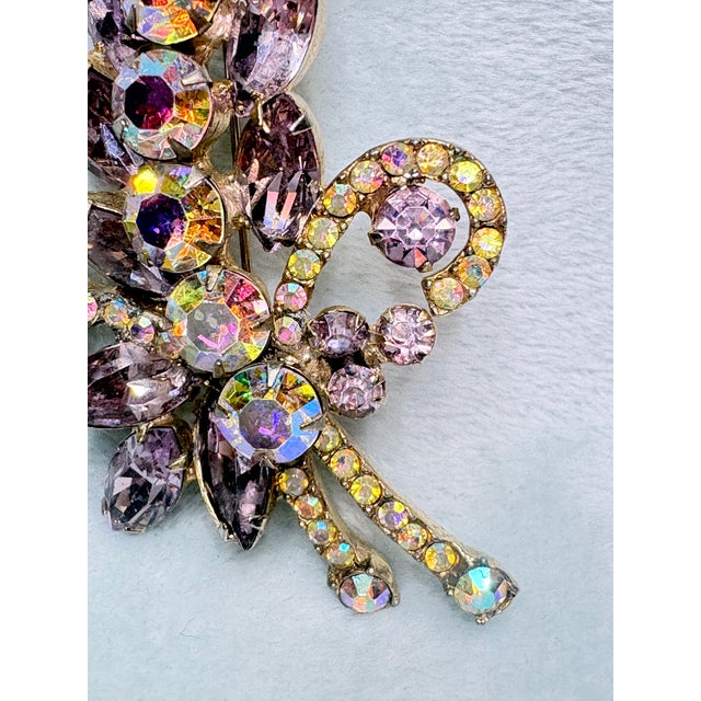 1960s Verified Juliana D&E Amethyst Ab Rhinestone Floral Spray Brooch Book Piece For Sale In Salt Lake City - Image 6 of 8