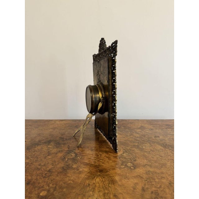 Late 19th Century Antique Victorian Ornate Brass Desk Clock, 1880 For Sale - Image 5 of 7