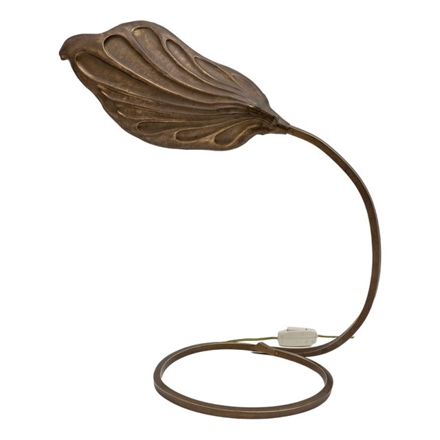 Brass Leaf Table Lamp by Tommaso Barbi for Bottega Gadda, 1960s For Sale