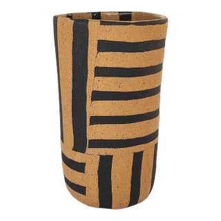 Black and Tan Stripe Nerikomi Vase by Fizzy Ceramics For Sale